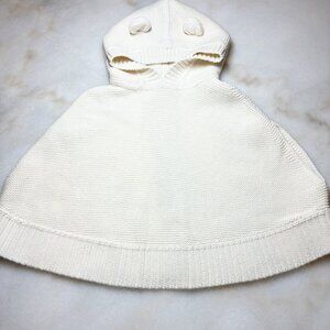 Gap Knit Bear Hooded Poncho Cream/Ivory Cotton Sweater Size 3T